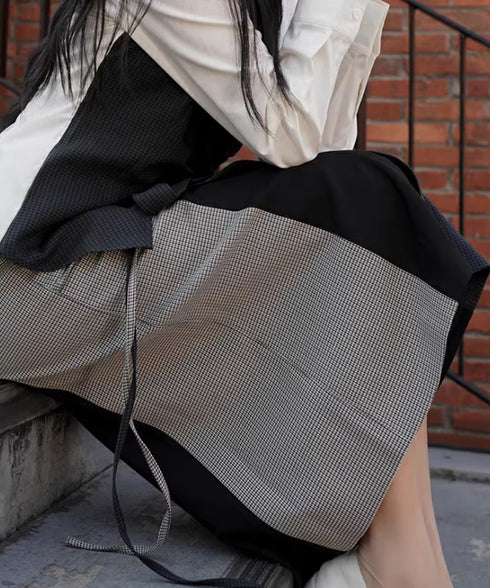 Layered Panel Check Wrap Skirt