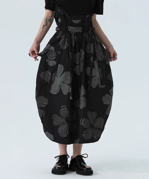 Drawstring Leaf Print Skirt