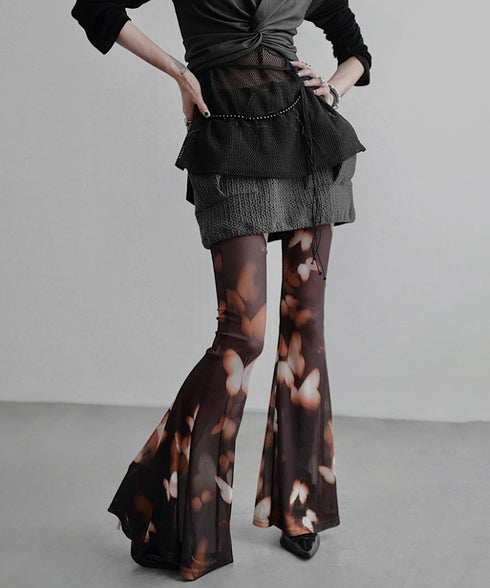 Mesh Suspender Flared Pants