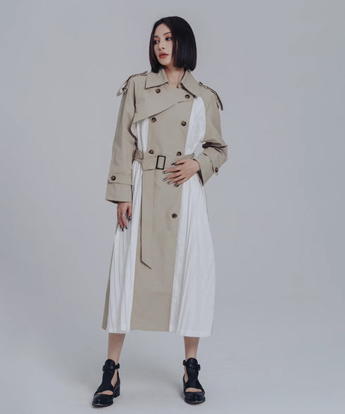 Splicing Pleated Trench Coat
