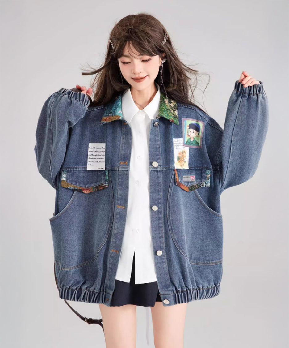 Gジャン/デニムジャケット hjerte   ribbon denim jacket Jacquard Ribbon Denim Jacket – LONDA