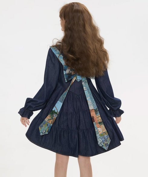 Stripe Sailor Bow Tiered Dress