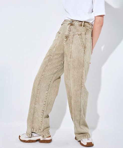 Washed Panel Denim Pants
