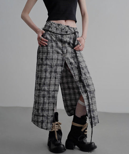 Vintage Check Slit Skirt