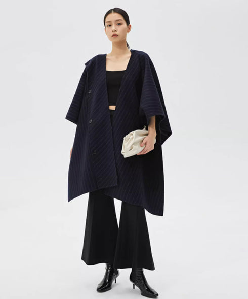 Diagonal Stripe Cape Coat