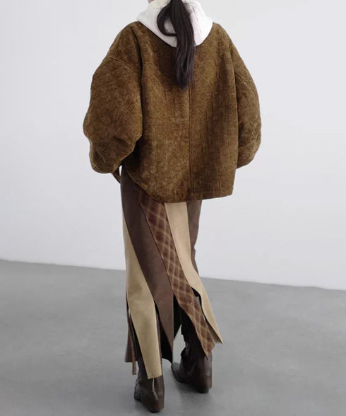 Diagonal Panel Layered Long Skirt