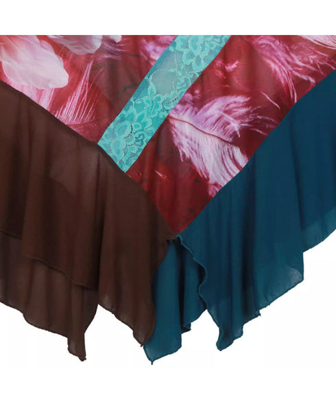 Feather Print Blocking Dress