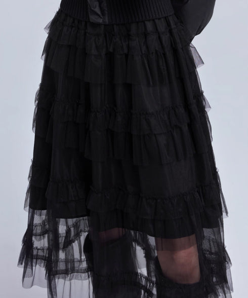 Tiered Mesh Midi Skirt