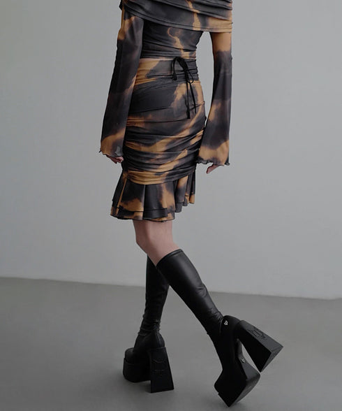 Smoke Dye Ruched Flounce Skirt