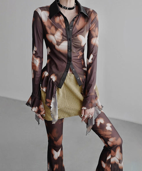 Sheer Flared Hem Shirt