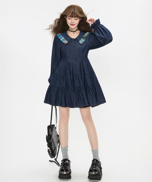 Stripe Sailor Bow Tiered Dress