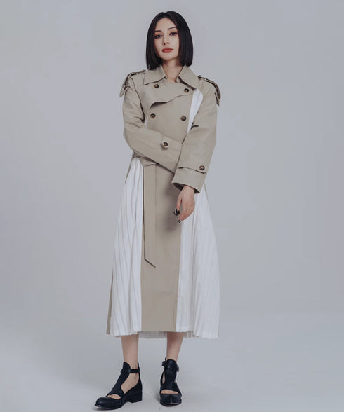 Splicing Pleated Trench Coat