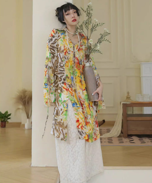 Floral Leopard Long Blouse