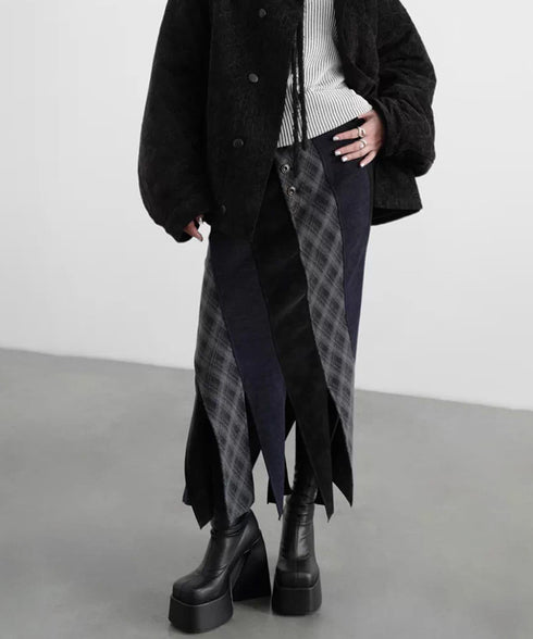 Diagonal Panel Layered Long Skirt
