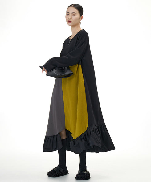 Panel Mix Hem Ruffle Dress