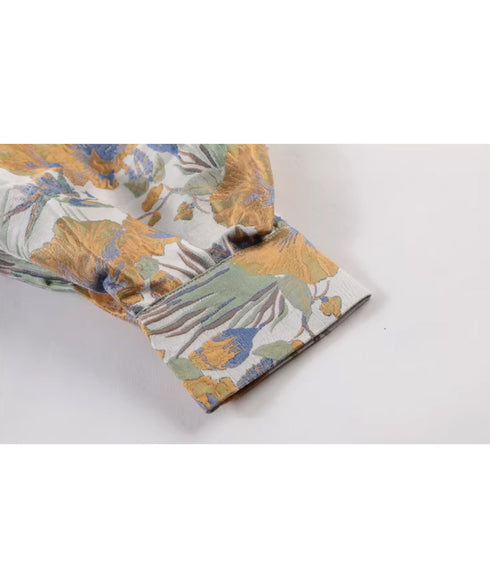 Floral Jacquard Belt Coat