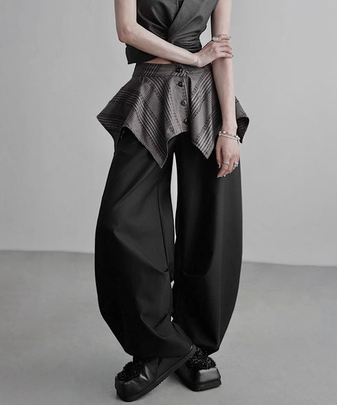 Layered Check Skirted Pants