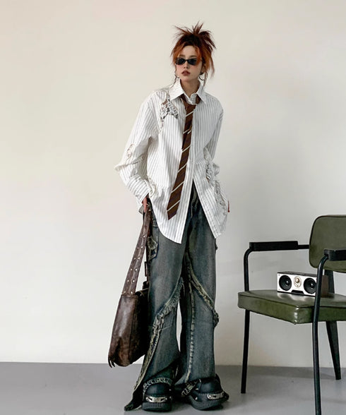 Lace Switch Stripe Blouse