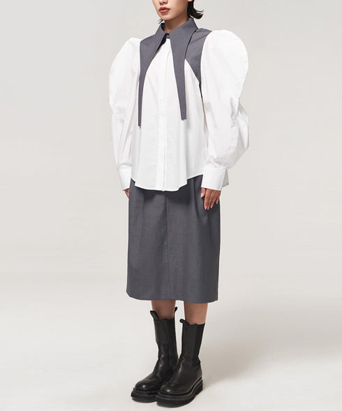 Layered Collar Puff Sleeve Blouse