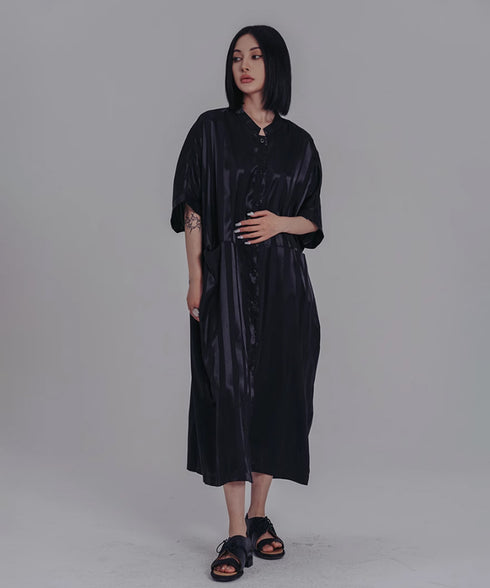 Stand Collar Silky Drape Dress