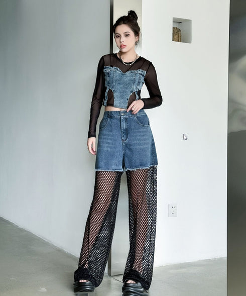 Splicing Mesh Denim