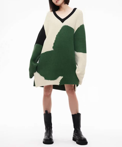 Abstract Pattern Oversized Knit Sweater