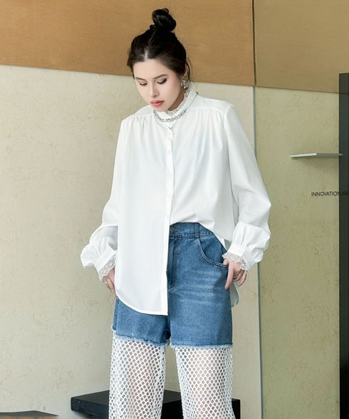Lace Stand-up Collar Blouse