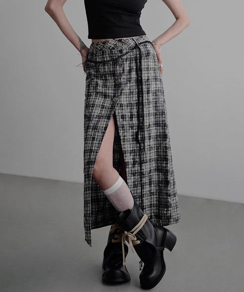 Vintage Check Slit Skirt