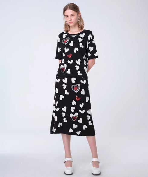 Heart Pattern Knit Skirt