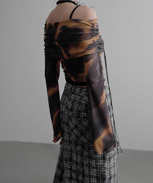 Ruched Off Shoulder Mesh Top