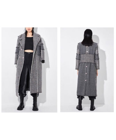 Raw Edge Paneled Long Coat