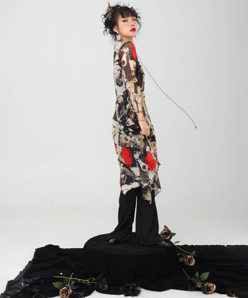 Photo Print Lace-up Dress