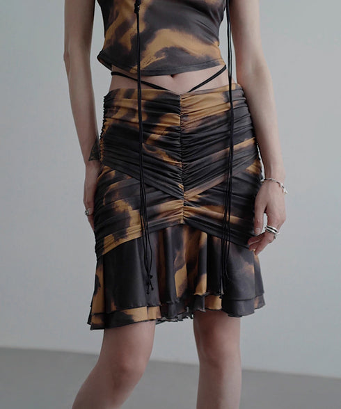 Smoke Dye Ruched Flounce Skirt