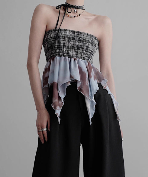 Smocked Draped Hem Halter Top