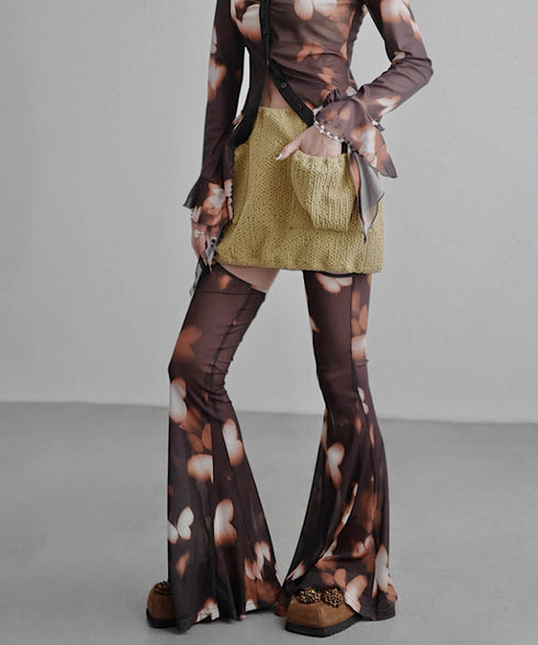 Mesh Suspender Flared Pants