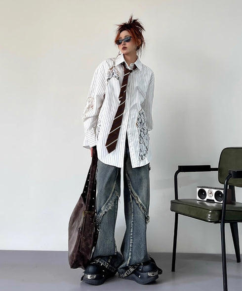 Lace Switch Stripe Blouse