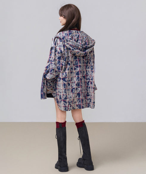 Washed Check Hooded Jacket