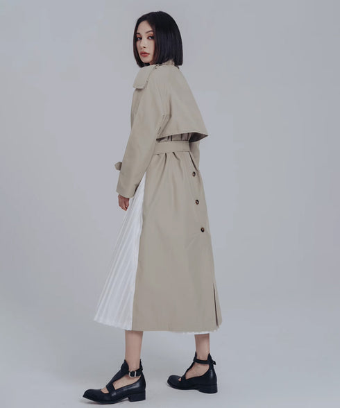 Splicing Pleated Trench Coat