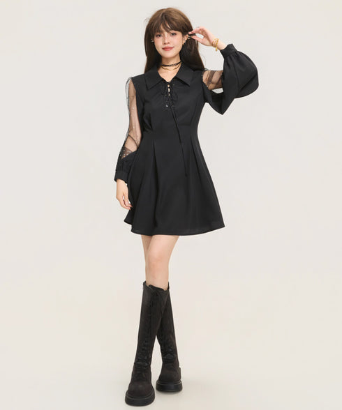 Sheer Sleeve Lace-Up Dress Series