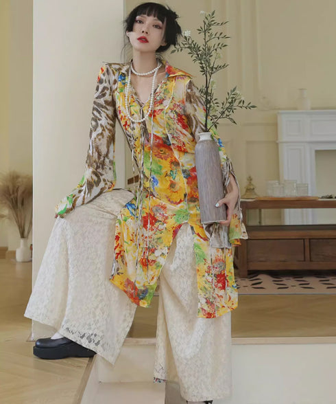 Floral Leopard Long Blouse