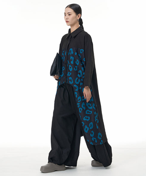 Leopard Panel Long Blouse