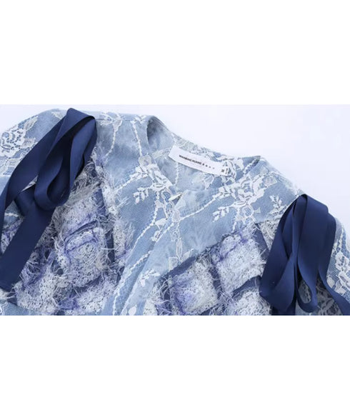 Lace Overlay Ribbon Jacket