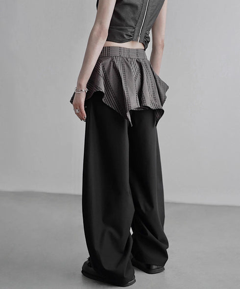 Layered Check Skirted Pants