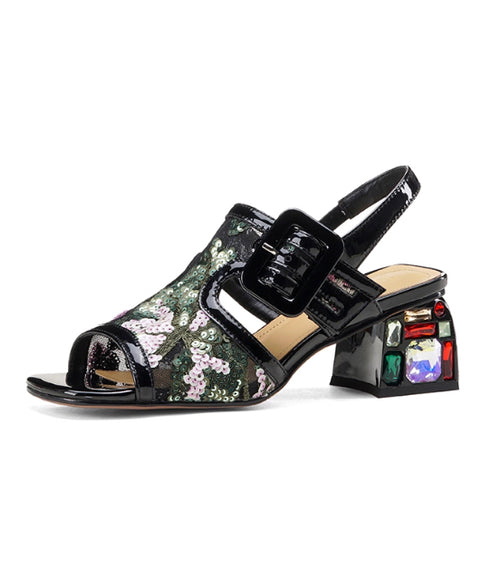 Gem Buckle Mesh Sequin Sandals