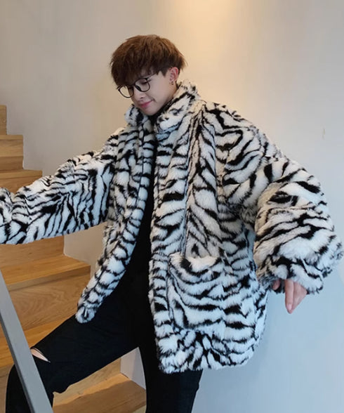 Snow Tiger Pattern Fur Coat