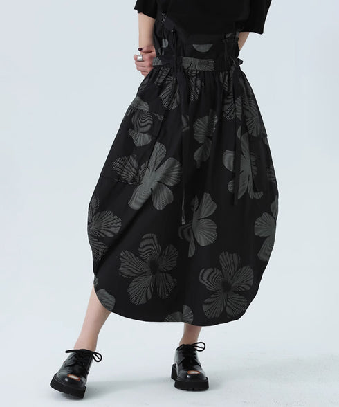 Drawstring Leaf Print Skirt