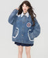 Lace Collar Butterfly Denim Jacket