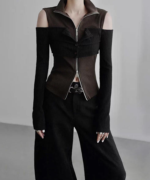 Layered Zip Rib Top