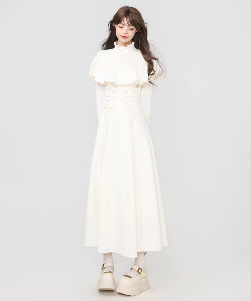 Lace Trim Cape Corset Long Dress