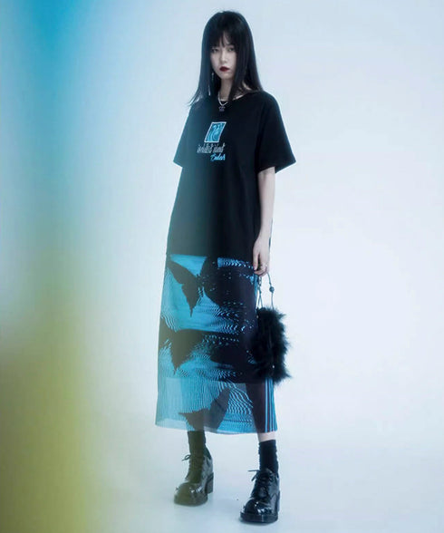 Butterfly Print Mesh Skirt